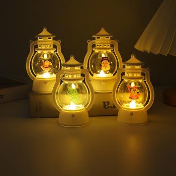 圣誕節禮物小油燈裝飾擺件燭臺復古手提燈床頭氛圍LED蠟燭小夜燈