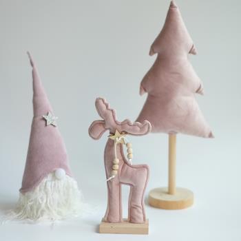 BG布藝INS粉色少女心桌面圣誕樹擺件麋鹿圣誕老人圣誕節裝飾禮物