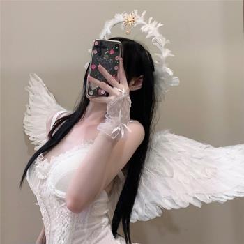 白色天使精靈翅膀羽毛cosplay萬圣節圣誕節服裝飾女穿搭套裝道具