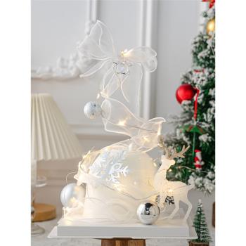 圣誕節烘焙蛋糕裝飾水晶鹿擺件平安夜派對主題唯美圈圈許愿塔裝扮