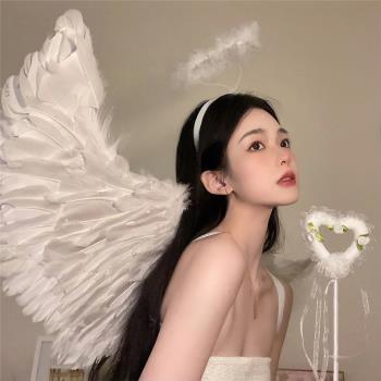 天使精靈翅膀cos白色羽毛萬聖節聖誕節裝飾女服裝穿搭套裝道具