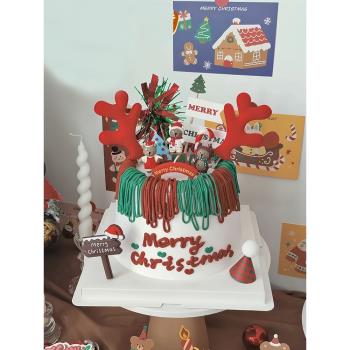 韓國圣誕節烘焙蛋糕裝飾擺件ins風網紅卡通迷你小熊毛絨麋鹿插件