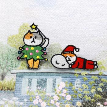 圣誕節 刺繡布貼 diy個性衣貼裝飾 圣誕樹 圣誕老爺爺裝扮的貓咪