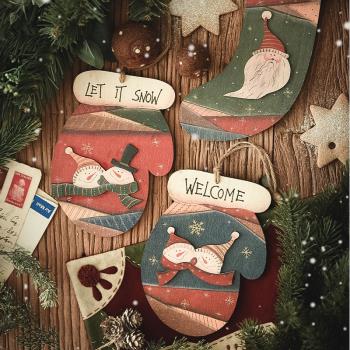 圣誕節木質掛飾手套襪子愛心雪鏟墻面裝飾品christmas decoration
