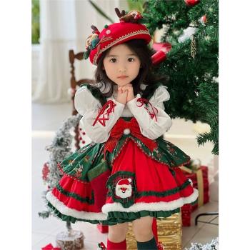 兒童洛麗塔禮服女童紅色蓬蓬裙秋冬聖誕裙加厚加絨裙子新年公主裙