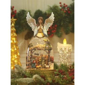 圣誕節創意禮物守護天使發光飄雪音樂水晶球閨蜜結婚禮物桌面擺件