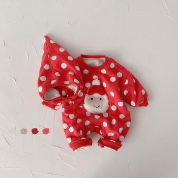 冬季寶寶圣誕節衣服加絨保暖紅色連體衣嬰兒洋氣可愛加厚爬服韓版