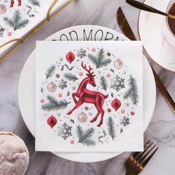 Runlux高端彩色圣誕印花餐巾紙 麋鹿紙巾 圣誕節裝飾派對布置餐墊