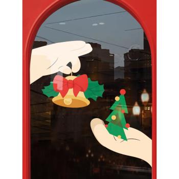 圣誕節裝飾窗花鈴鐺樹窗貼服裝店鋪貼畫商場櫥窗靜電玻璃貼門貼紙