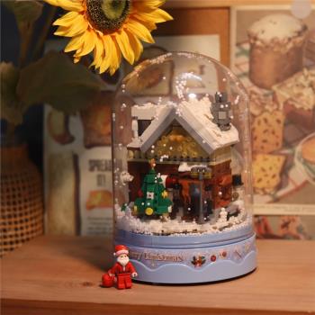 圣誕節禮物小顆粒積木圣誕飄雪音樂盒小屋圣誕樹女孩系列拼裝玩具