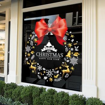 圣誕節裝飾品靜電貼店鋪櫥窗貼圣誕花環禮物場景布置玻璃貼門貼紙