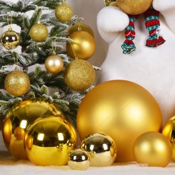 圣誕裝飾球6-30CM金色亮面閃粉塑膠球圣誕樹掛件節慶裝飾布置吊飾
