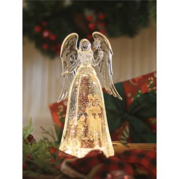 圣誕節歐式禮物天使降臨自動飄雪教堂會下雪水晶球發光小夜燈擺件