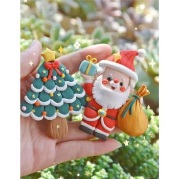 圣誕節生日蛋糕裝飾擺件立體軟陶圣誕老人雪人禮物圣誕樹烘焙插件