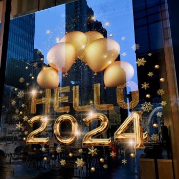 新年裝飾品布置窗花氣球貼畫圣誕節靜電貼櫥窗2024元旦玻璃門貼紙