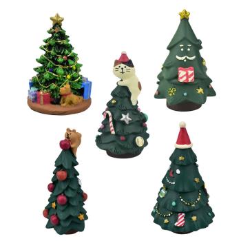 卡通迷你圣誕樹爬爬貓圣誕節裝飾創意微縮場景搭配樹脂擺件禮物