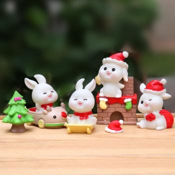 可愛卡通小白兔子圣誕樹模型盲盒公仔圣誕節微景觀造景迷你小擺件