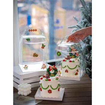 圣誕節烘焙甜品透明手提盒復古圣誕小熊蠟燭蛋糕裝飾擺件鈴鐺絲帶