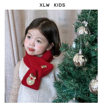 2023冬季圣誕節新款兒童圍巾男女童寶寶加厚可愛圖案保暖交叉圍脖