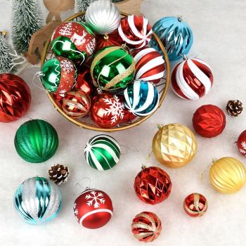 散裝圣誕球塑料球6-12CM圣誕節球彩繪裝飾球吊球圓球花環藤條花環