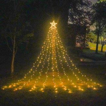 太陽能瀑布燈場景布置裝飾戶外圣誕節彩燈串氛圍冰條燈掛樹上燈帶