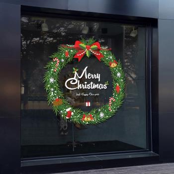 2025新年圣誕節玻璃貼紙圣誕圓環窗貼店鋪裝飾布置用品UV靜電窗花