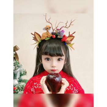 圣誕節裝飾兒童服裝飾品衣服頭飾小禮品發箍鹿角發飾女童精靈女孩