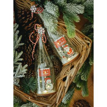 北歐復古風圣誕節創意玻璃許愿瓶仿真雪花發光裝飾品桌面櫥窗擺件