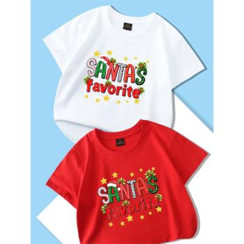 圣誕節t恤兒童紅色T-shirt男女童半袖圣誕老人麋鹿樹親子裝演出服