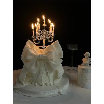 網紅復古歐式銀色燭臺蛋糕裝飾擺件女神生日裝扮圣誕節烘焙插件