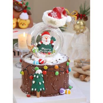 烘焙圣誕節蛋糕裝飾擺件網紅水晶球玻璃罩圣誕老人樹節日快樂插件