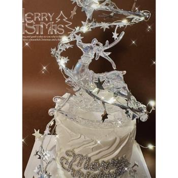 網紅圣誕節烘焙蛋糕裝飾擺件唯美麋鹿水晶球蝴蝶結雪花小仙女插件