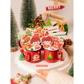 網紅圣誕節搪瓷杯蛋糕裝飾擺件紅色茶缸杯子圣誕老人雪人插件插牌