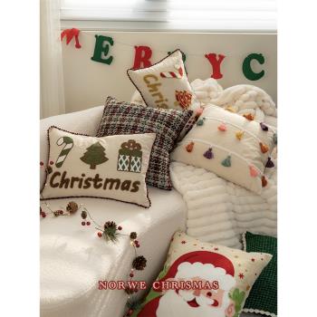 抱枕圣誕節禮物沙發靠枕墊節日裝飾拍攝刺繡枕套腰枕靠腰美式INS