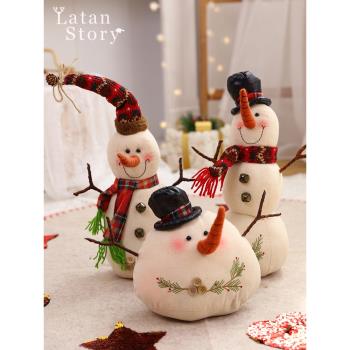 圣誕節裝飾品白色雪人公仔帶帽裝飾胖子老人商場場景氣氛擺件布置