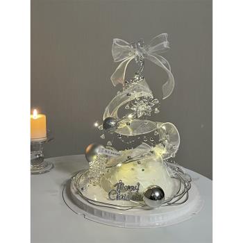 網紅圣誕節烘焙蛋糕裝飾擺件仙女白紗水晶蝴蝶結圣誕樹女神插件