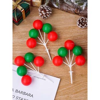 ins圣誕節蛋糕裝飾擺件紅綠色塑料氣球串復古大圓球甜品生日插件