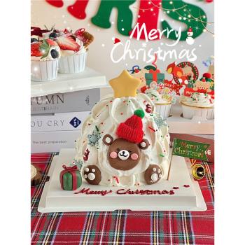 網紅圣誕節蛋糕裝飾軟膠圣誕帽可愛小熊擺件圣誕快樂圣誕樹插件