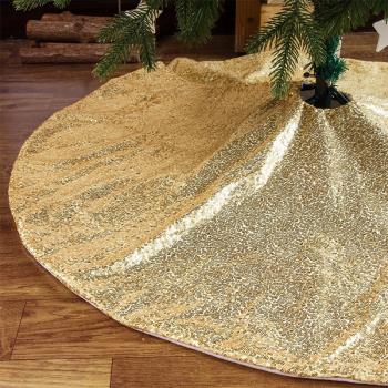 圣誕節裝飾金色樹裙新款繡亮片雙層圣誕樹底用圍裙雪花地墊遮樹腳