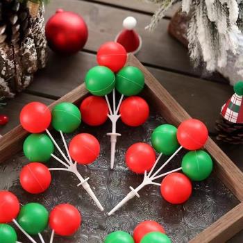 ins圣誕節蛋糕裝飾擺件復古紅綠塑料氣球串大圓球節日甜品臺插件