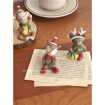 可愛復古治愈系迷你小動物雪人圣誕樹桌面擺件圣誕節場景裝飾布置