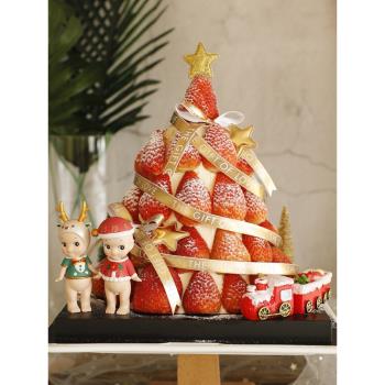 圣誕party草莓塔蛋糕裝飾品丘比天使娃娃玩偶擺件圣誕節紅綠草圈
