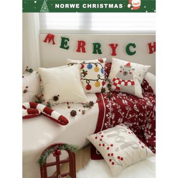 圣誕節抱枕可愛卡通節日禮物繡花喜慶枕套客廳沙發靠枕軟裝靠墊
