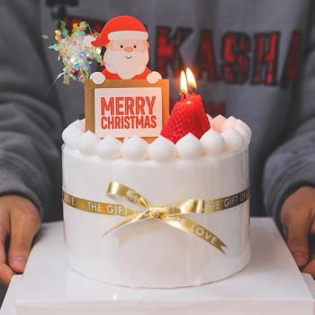 北極熊草莓蠟燭雪人圣誕蛋糕裝飾