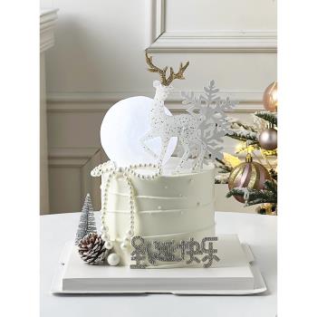 圣誕節唯美蛋糕裝飾水晶鹿麋鹿小鹿擺件發光月亮燈圣誕快樂插件