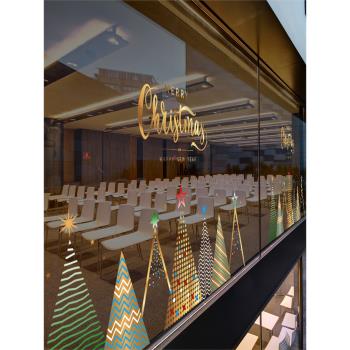 圣誕節抽象簡易個性裝飾靜電貼節日樹群布置裝扮品餐廳門玻璃櫥窗