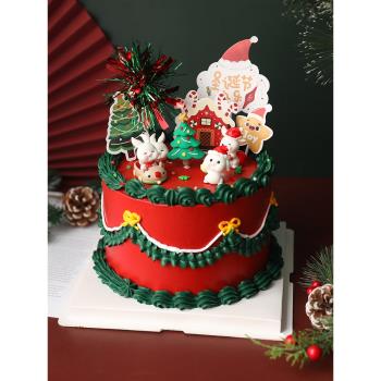 烘焙蛋糕裝飾擺件網紅圣誕兔子圣誕節復古軟膠圣誕樹節日插件擺件