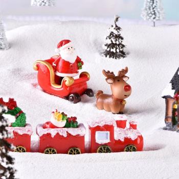 迷你圣誕節麋鹿雪人老人雪橇鹿車微縮景觀雪景擺件火車頭車廂禮物