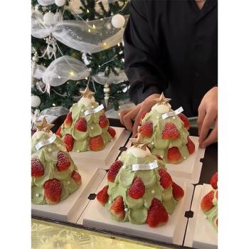 圣誕節蛋糕裝飾網紅草莓塔擺件圣誕樹立體愛心五角星鍍金蠟燭插件
