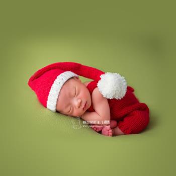 新生兒攝影圣誕套裝道具寶寶照滿月百天拍照手工編織道具 新款